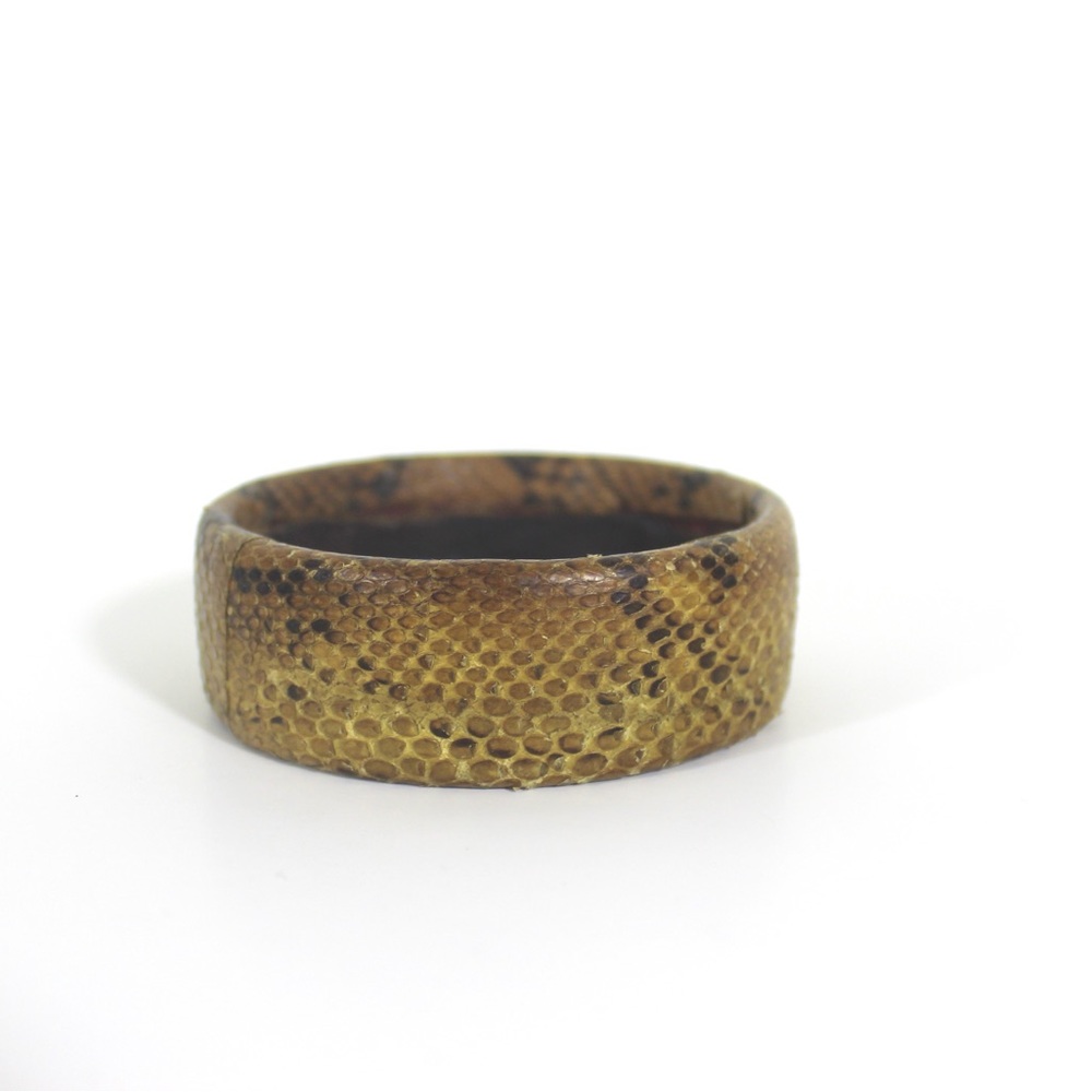 1970’s Vintage Natural Snakeskin Bangle, Real Snake Leather Slip On Bracelet